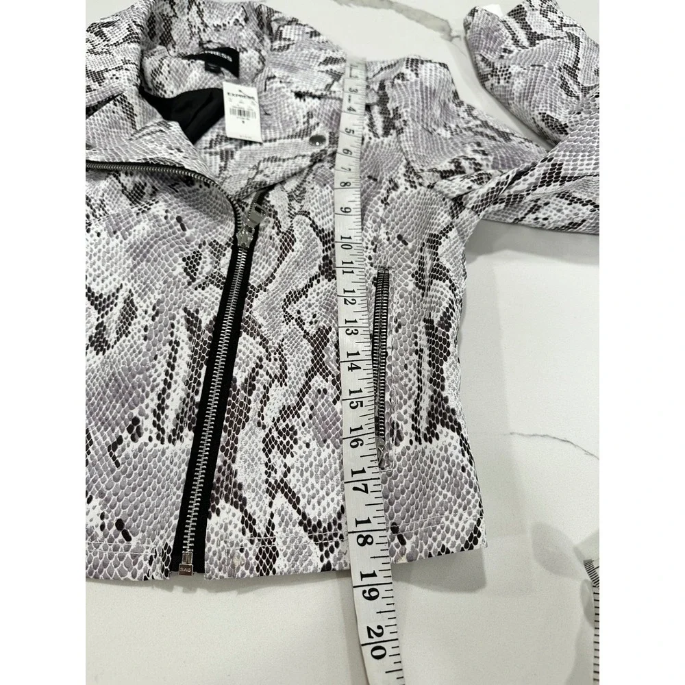 Express Snakeskin Print Moto Jacket Womens Medium Gray Black Silver‎